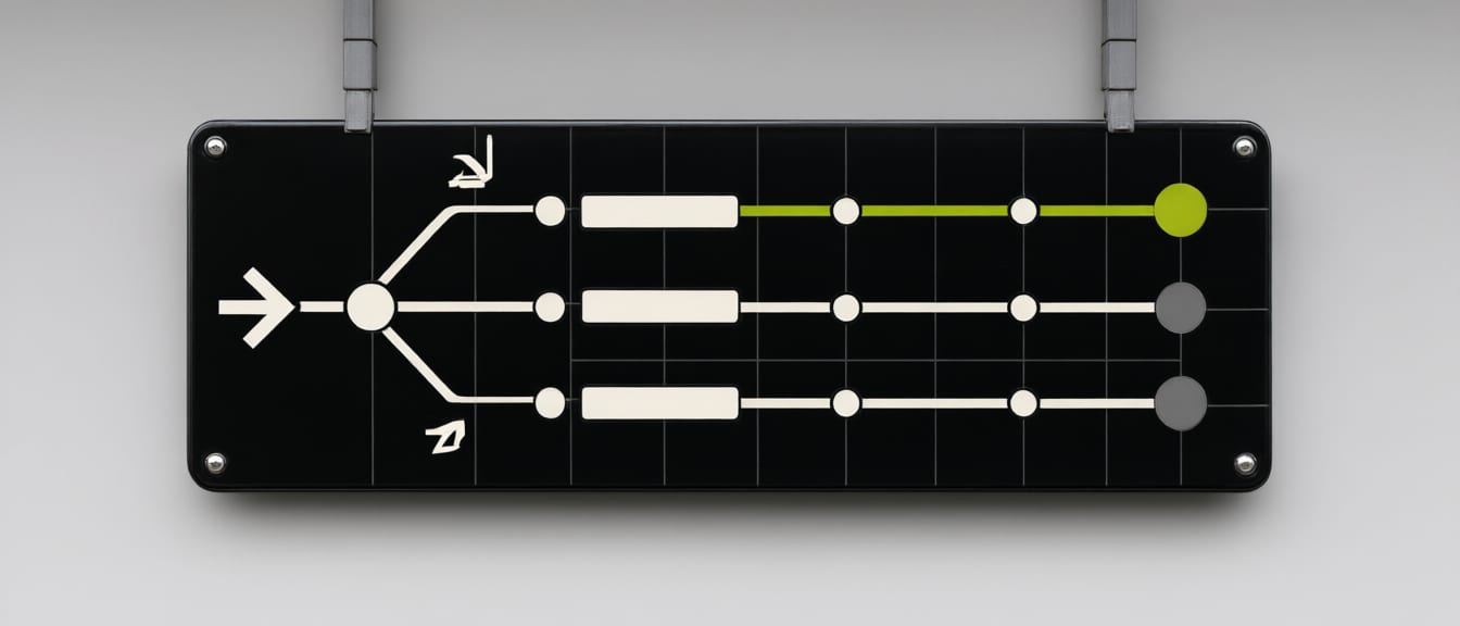 Enamel route board hanging in a concourse